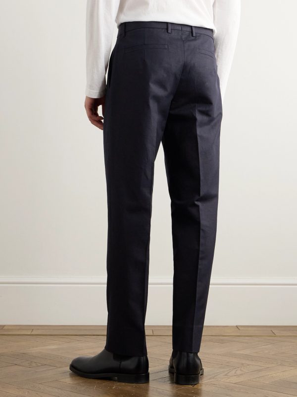 Tapered Pleated Cotton and Linen-Blend Twill Trousers - BK