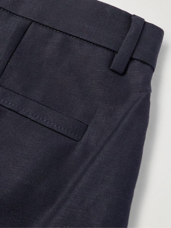 Tapered Pleated Cotton and Linen-Blend Twill Trousers - CU