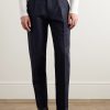 Tapered Pleated Cotton and Linen-Blend Twill Trousers - FR