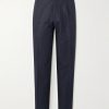 Tapered Pleated Cotton and Linen-Blend Twill Trousers