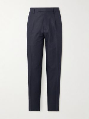 Tapered Pleated Cotton and Linen-Blend Twill Trousers Tapered Pleated Cotton and Linen-Blend Twill Trousers