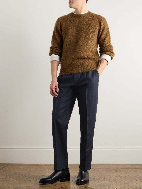 Tapered Pleated Cotton and Linen-Blend Twill Trousers - OU