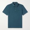 Slim-Fit Leather-Trimmed Cotton-Piqué Polo Shirt