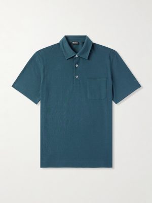 Slim-Fit Leather-Trimmed Cotton-Piqué Polo Shirt Slim-Fit Leather-Trimmed Cotton-Piqué Polo Shirt