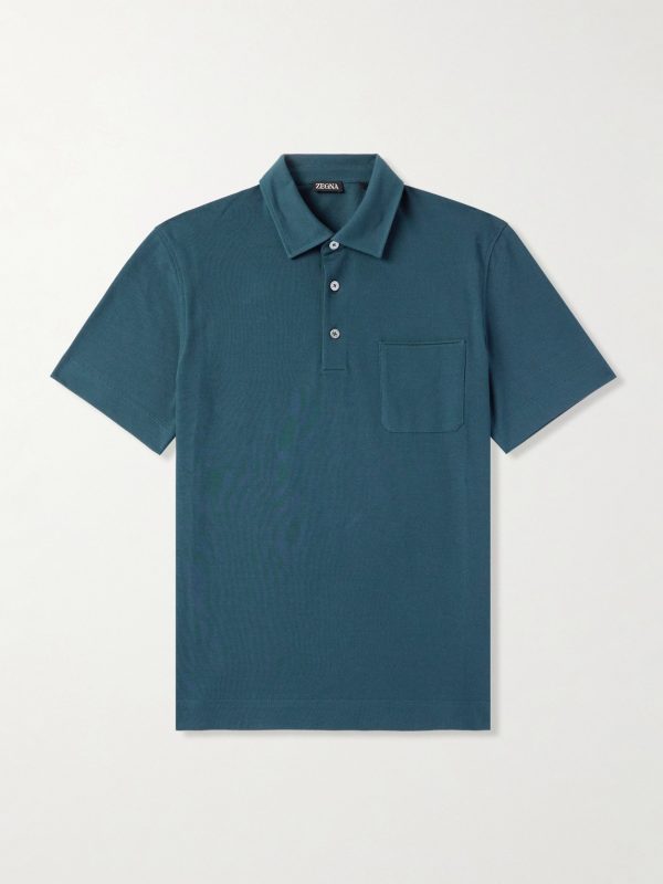 Slim-Fit Leather-Trimmed Cotton-Piqué Polo Shirt