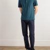 Slim-Fit Leather-Trimmed Cotton-Piqué Polo Shirt - OU
