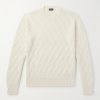 Logo-Appliquéd Leather-Trimmed Basketweave Cotton Sweater