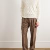 Logo-Appliquéd Leather-Trimmed Basketweave Cotton Sweater - OU
