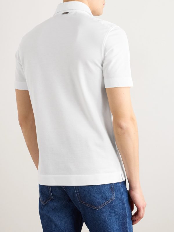 Leather-Trimmed Cotton-Piqué Polo Shirt - BK