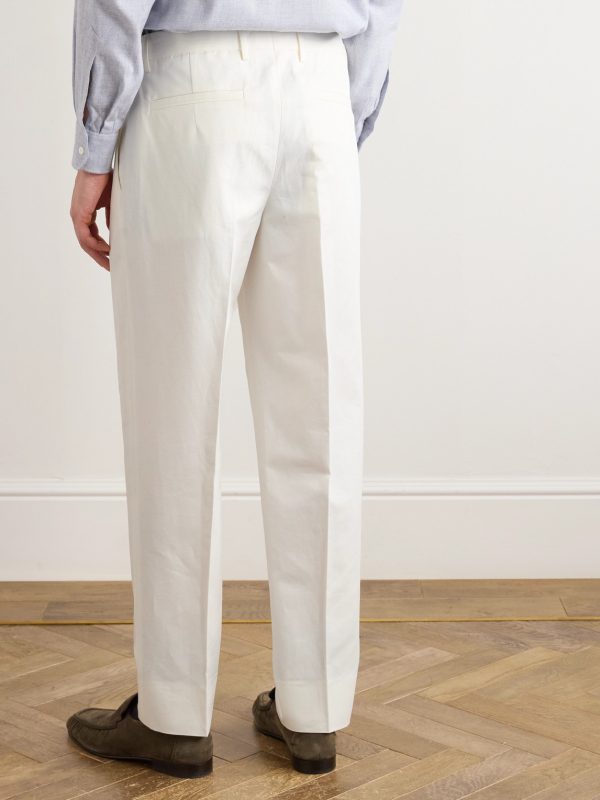 Tapered Pleated Cotton and Linen-Blend Twill Trousers - BK Tapered Pleated Cotton and Linen-Blend Twill Trousers - BK