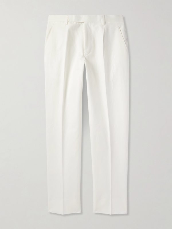 Tapered Pleated Cotton and Linen-Blend Twill Trousers Tapered Pleated Cotton and Linen-Blend Twill Trousers