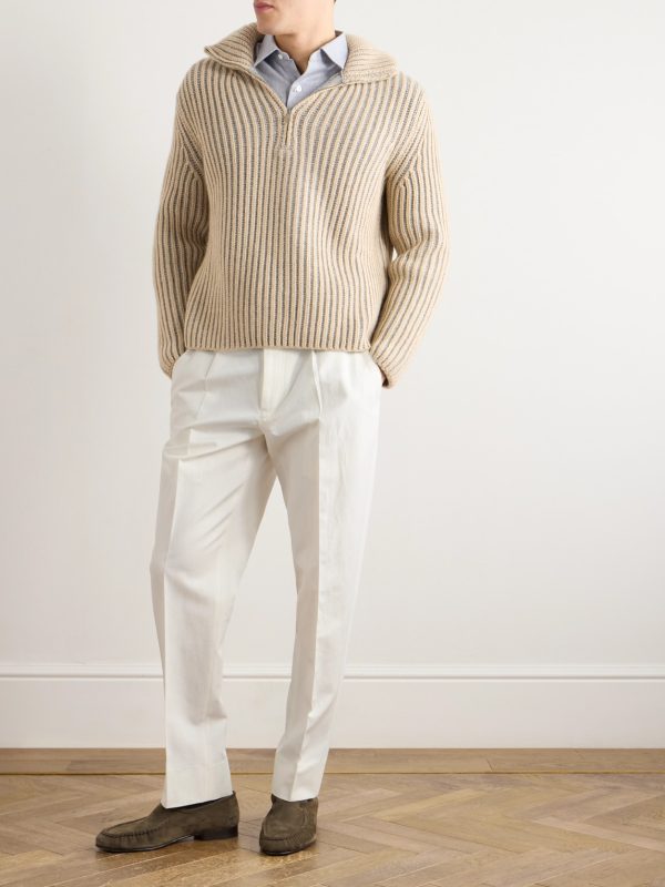 Tapered Pleated Cotton and Linen-Blend Twill Trousers - OU Tapered Pleated Cotton and Linen-Blend Twill Trousers - OU