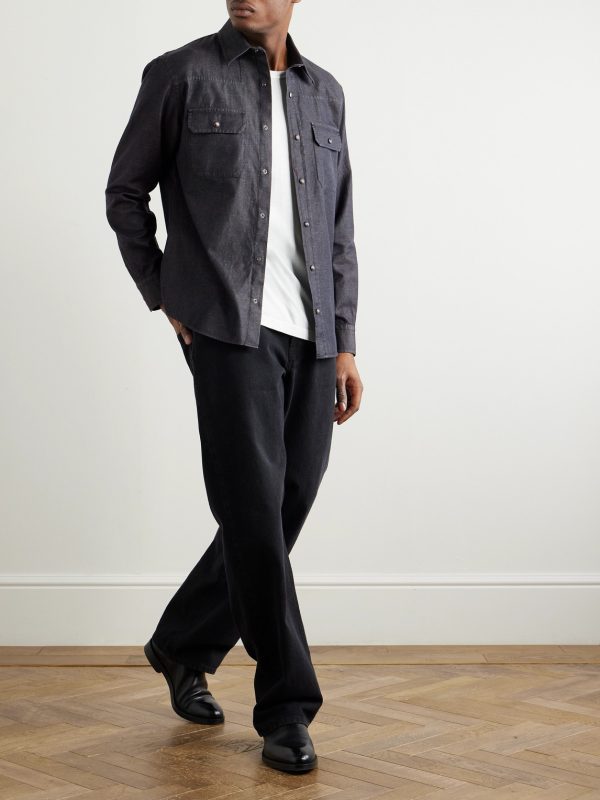 Slim-Fit Cotton and Linen-Blend Twill Shirt - OU Slim-Fit Cotton and Linen-Blend Twill Shirt - OU