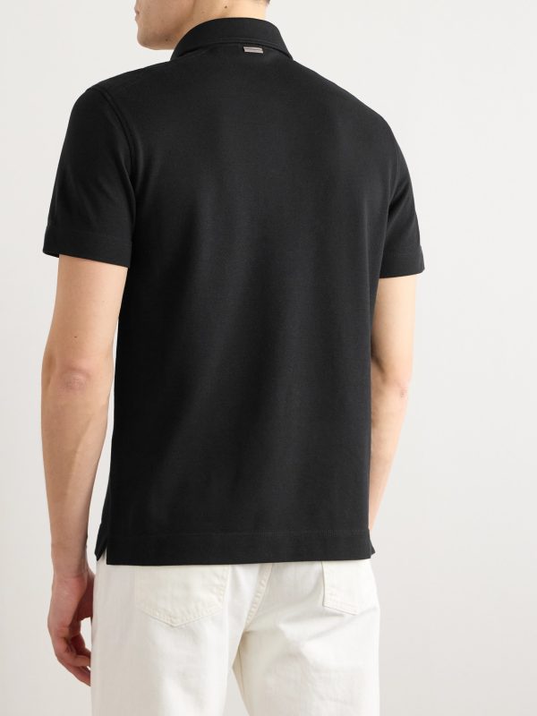 Slim-Fit Leather-Trimmed Cotton-Piqué Polo Shirt - BK Slim-Fit Leather-Trimmed Cotton-Piqué Polo Shirt - BK