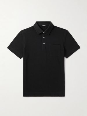 Slim-Fit Leather-Trimmed Cotton-Piqué Polo Shirt Slim-Fit Leather-Trimmed Cotton-Piqué Polo Shirt