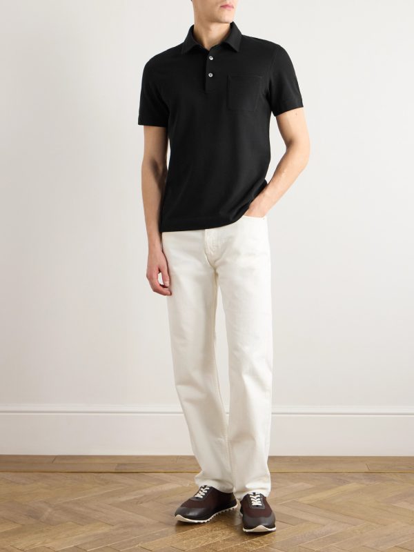 Slim-Fit Leather-Trimmed Cotton-Piqué Polo Shirt - OU Slim-Fit Leather-Trimmed Cotton-Piqué Polo Shirt - OU