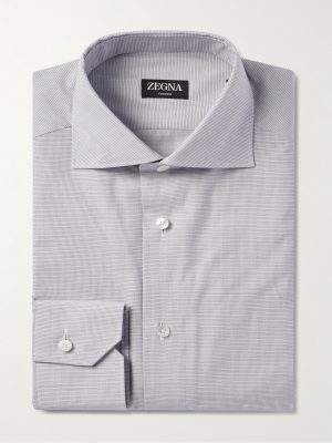 Cutaway-Collar Checked Cotton Shirt