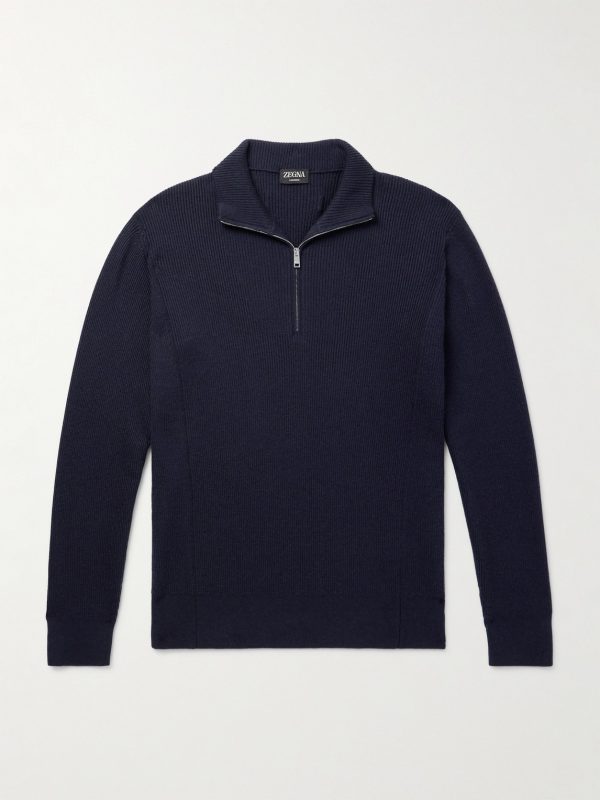 Ribbed Cashseta Zip-Up Sweater Ribbed Cashseta Zip-Up Sweater