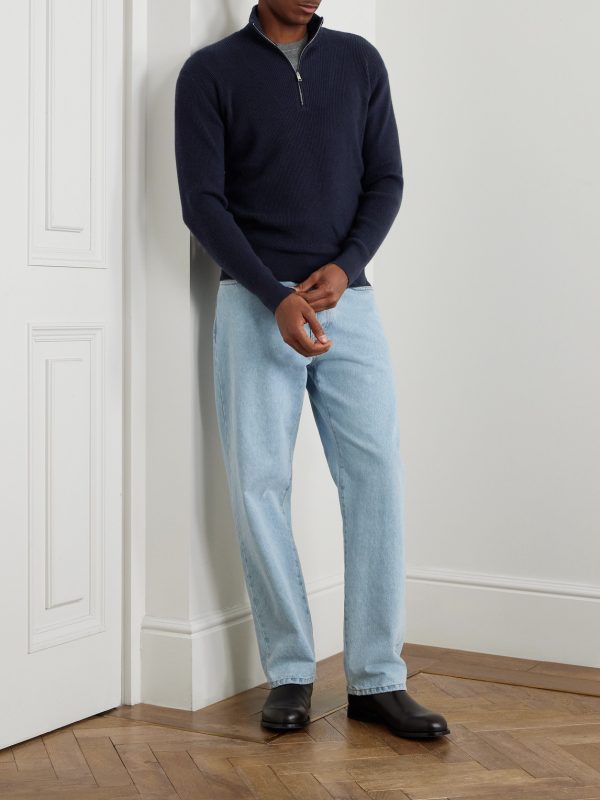 Ribbed Cashseta Zip-Up Sweater - OU Ribbed Cashseta Zip-Up Sweater - OU