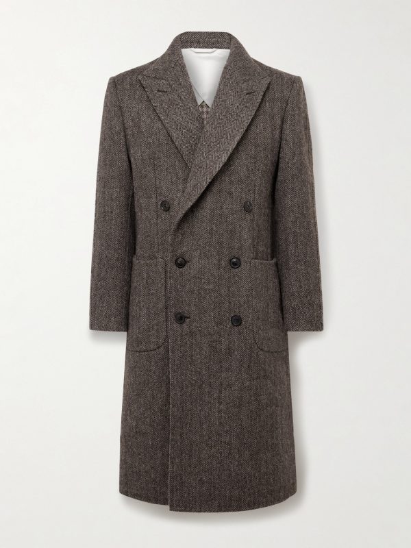 Town and Country Slim-Fit Double-Breasted Herringbone Wool Coat Town and Country Slim-Fit Double-Breasted Herringbone Wool Coat