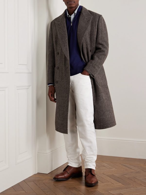 Town and Country Slim-Fit Double-Breasted Herringbone Wool Coat - OU Town and Country Slim-Fit Double-Breasted Herringbone Wool Coat - OU