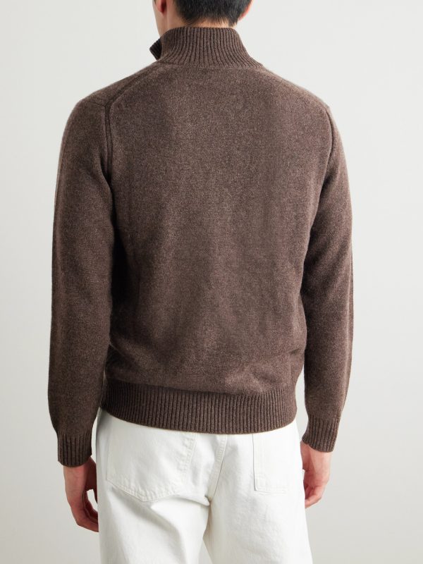 Leather-Trimmed Cashmere Half-Zip Sweater - BK Leather-Trimmed Cashmere Half-Zip Sweater - BK
