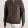 Leather-Trimmed Cashmere Half-Zip Sweater - FR Leather-Trimmed Cashmere Half-Zip Sweater - FR
