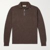 Leather-Trimmed Cashmere Half-Zip Sweater Leather-Trimmed Cashmere Half-Zip Sweater