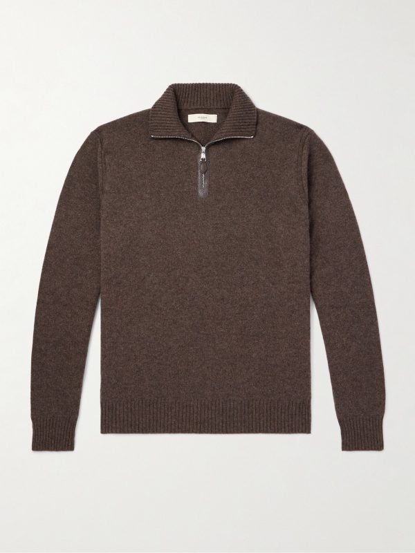 Leather-Trimmed Cashmere Half-Zip Sweater Leather-Trimmed Cashmere Half-Zip Sweater