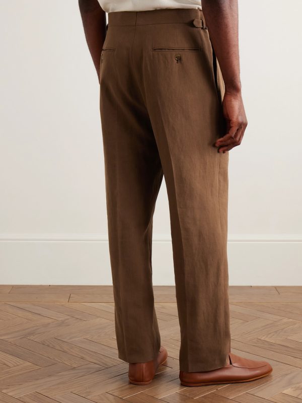 Straight-Leg Pleated Linen Suit Trousers - BK