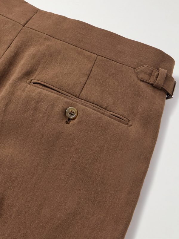 Straight-Leg Pleated Linen Suit Trousers - CU