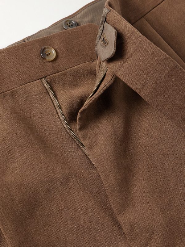 Straight-Leg Pleated Linen Suit Trousers - E1