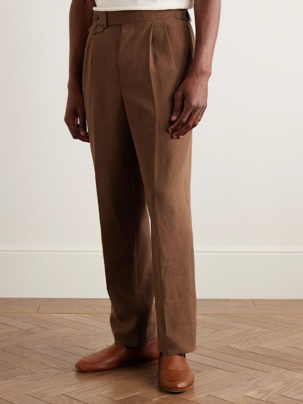 Straight-Leg Pleated Linen Suit Trousers - FR