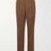 Straight-Leg Pleated Linen Suit Trousers