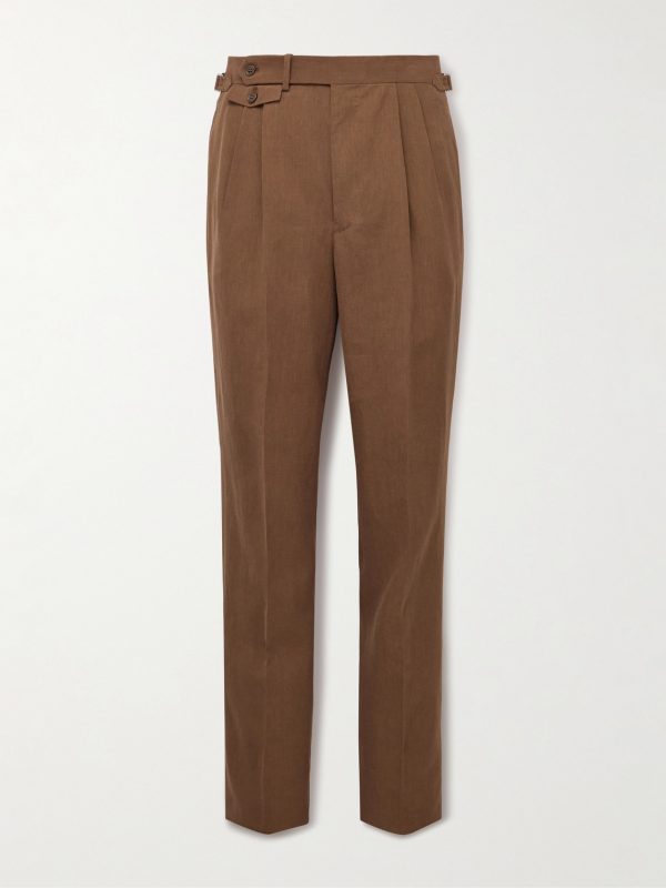 Straight-Leg Pleated Linen Suit Trousers