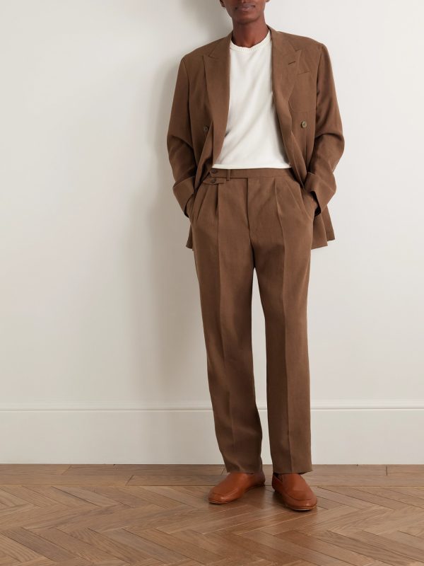 Straight-Leg Pleated Linen Suit Trousers - OU