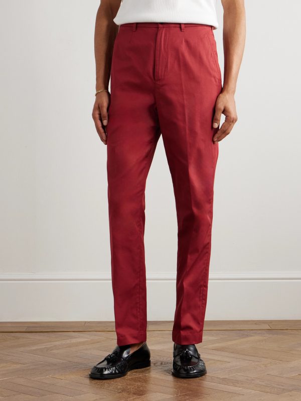 Slim-Fit Straight-Leg Pleated Cotton-Gabardine Chinos - FR Slim-Fit Straight-Leg Pleated Cotton-Gabardine Chinos - FR