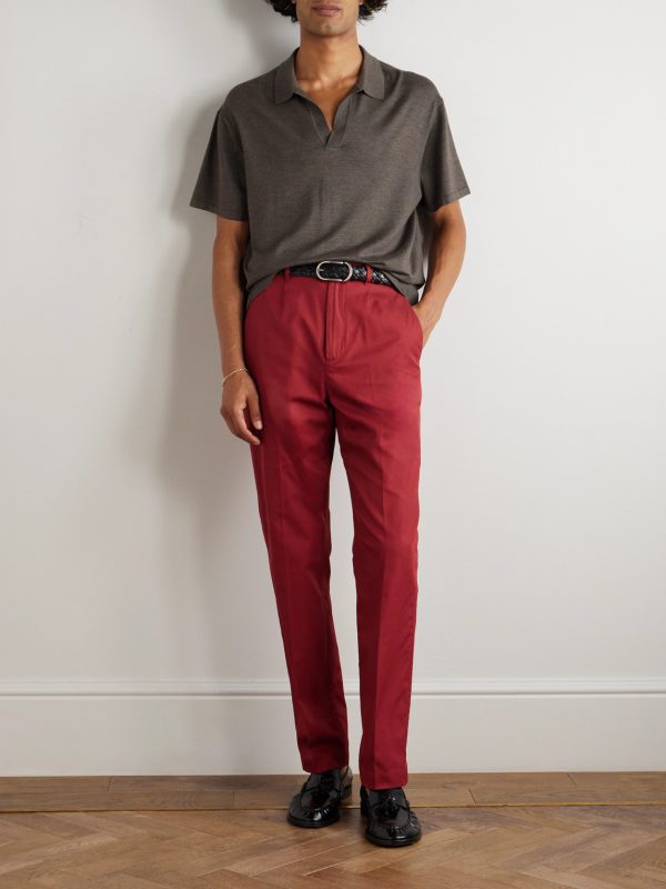 Slim-Fit Straight-Leg Pleated Cotton-Gabardine Chinos - OU Slim-Fit Straight-Leg Pleated Cotton-Gabardine Chinos - OU