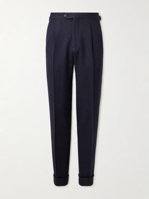 Straight-Leg Pleated Wool Suit Trousers