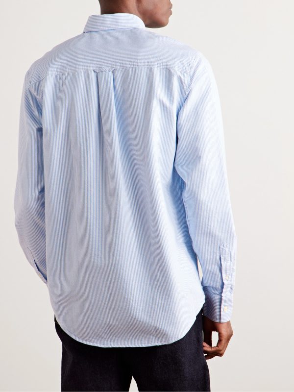 Colby 5910 Button-Down Collar Logo-Embroidered Striped Organic Cotton Shirt - BK