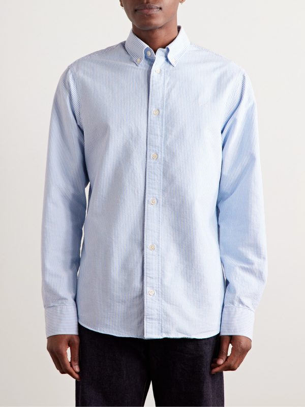 Colby 5910 Button-Down Collar Logo-Embroidered Striped Organic Cotton Shirt - FR