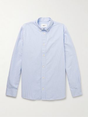 Colby 5910 Button-Down Collar Logo-Embroidered Striped Organic Cotton Shirt Colby 5910 Button-Down Collar Logo-Embroidered Striped Organic Cotton Shirt