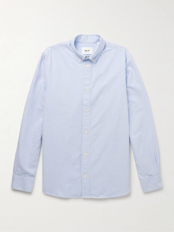 Colby 5910 Button-Down Collar Logo-Embroidered Striped Organic Cotton Shirt