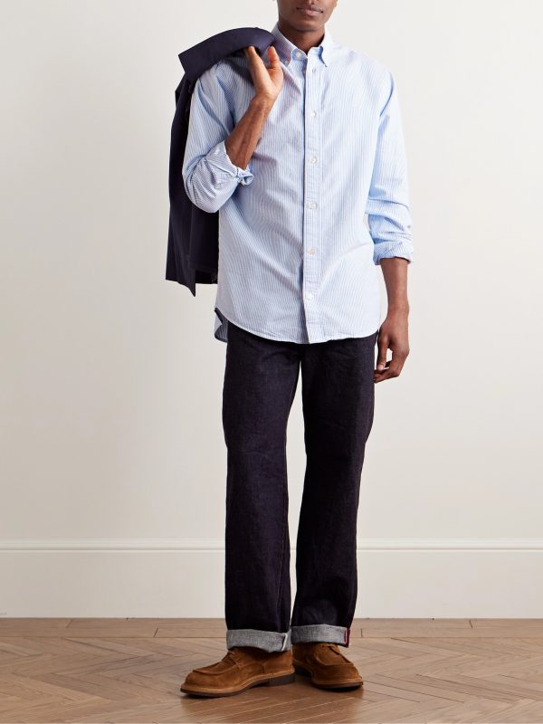 Colby 5910 Button-Down Collar Logo-Embroidered Striped Organic Cotton Shirt - OU