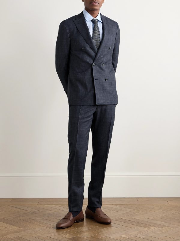 Slim-Fit Double-Breasted Wool and Silk-Blend Suit Jacket - OU Slim-Fit Double-Breasted Wool and Silk-Blend Suit Jacket - OU
