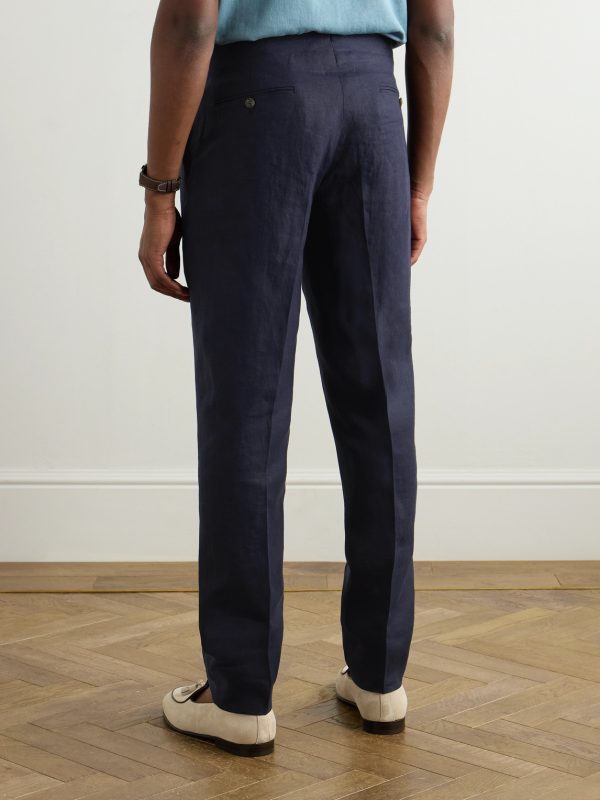 Slim-Fit Straight-Leg Pleated Garment-Dyed Linen Trousers - BK Slim-Fit Straight-Leg Pleated Garment-Dyed Linen Trousers - BK