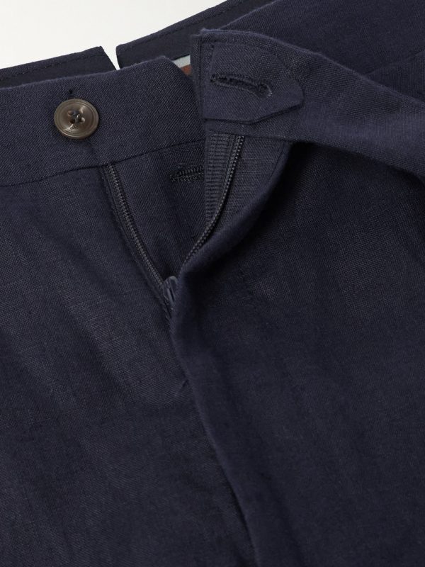 Slim-Fit Straight-Leg Pleated Garment-Dyed Linen Trousers - E1 Slim-Fit Straight-Leg Pleated Garment-Dyed Linen Trousers - E1