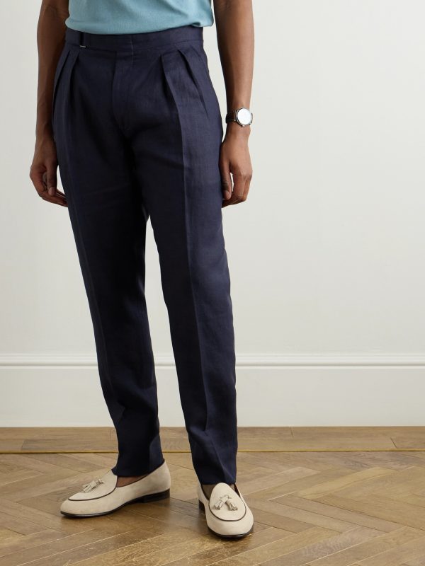 Slim-Fit Straight-Leg Pleated Garment-Dyed Linen Trousers - FR Slim-Fit Straight-Leg Pleated Garment-Dyed Linen Trousers - FR
