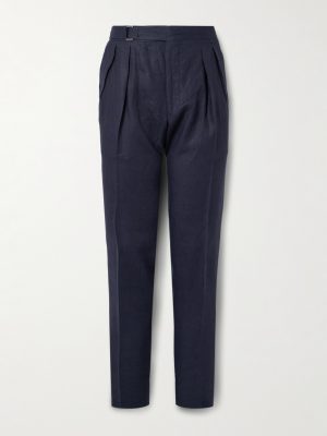 Slim-Fit Straight-Leg Pleated Garment-Dyed Linen Trousers