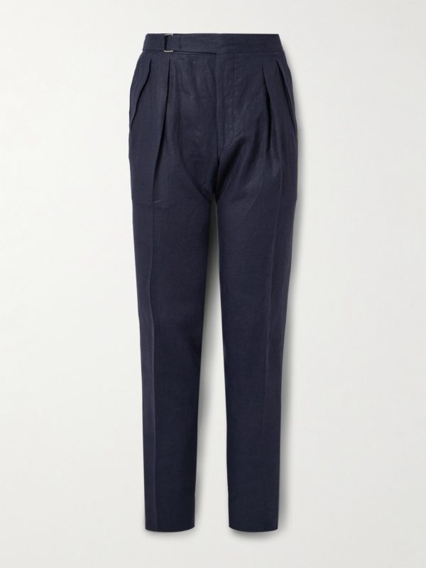 Slim-Fit Straight-Leg Pleated Garment-Dyed Linen Trousers Slim-Fit Straight-Leg Pleated Garment-Dyed Linen Trousers